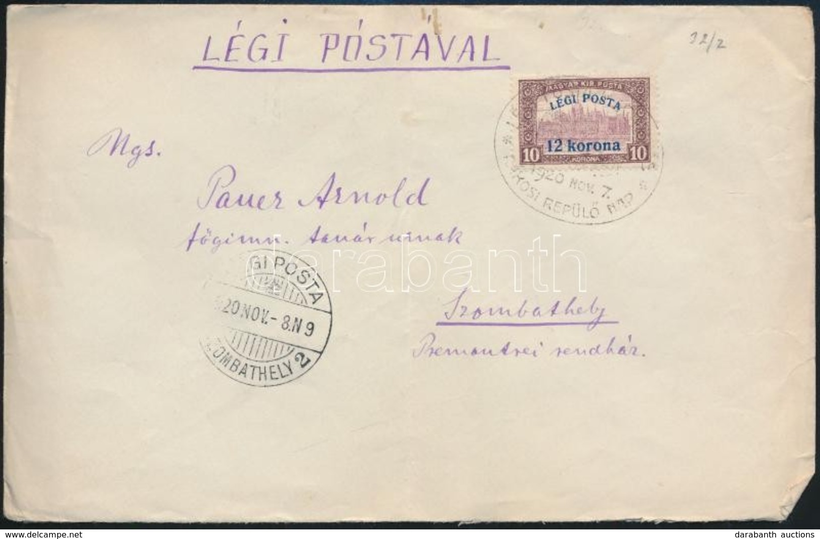 1920 Légi Levél 12K/10K Bérmentesítéssel - Other & Unclassified