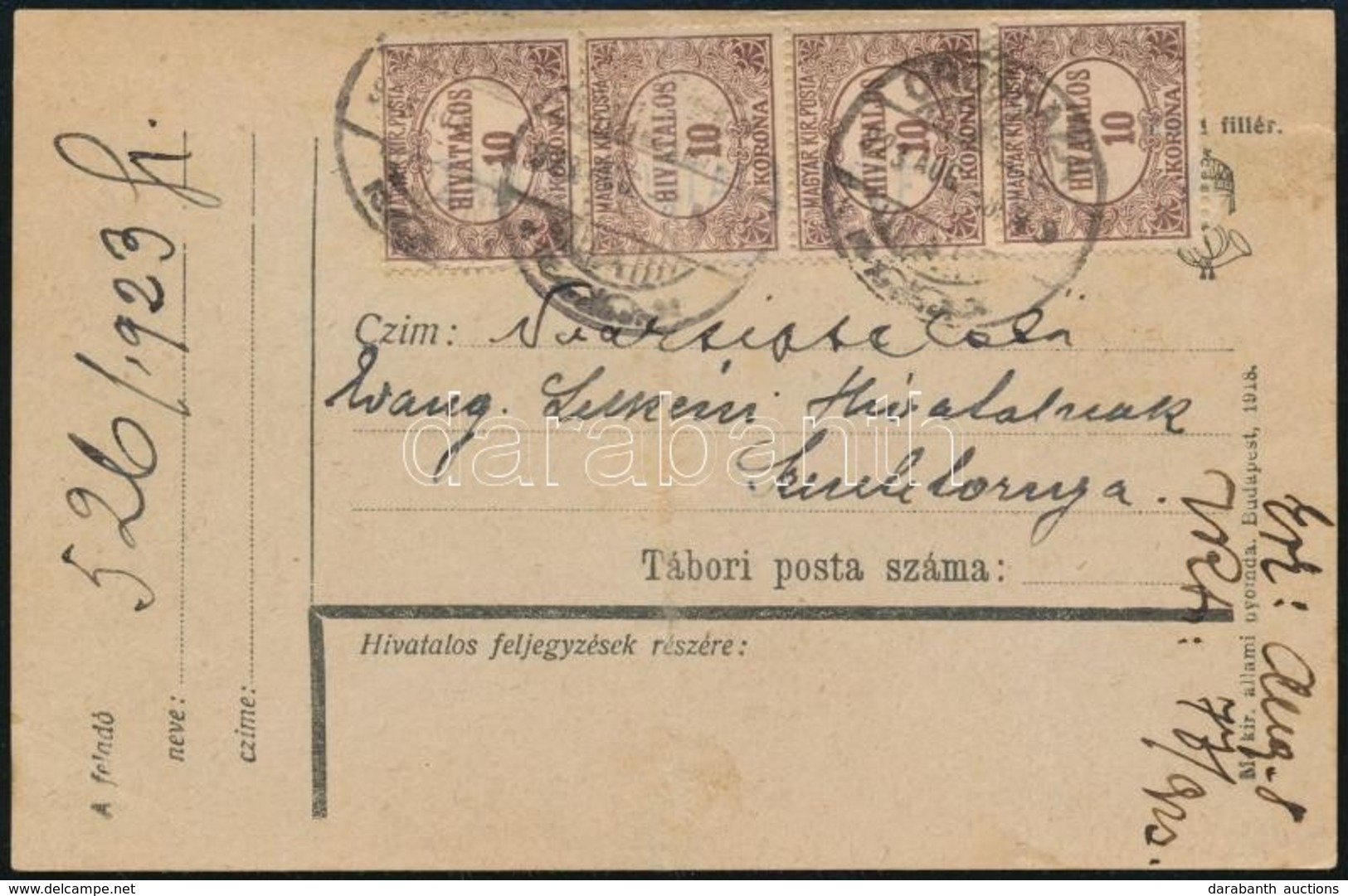 1923 Levelezőlap 4 X Hivatalos 10K Bélyeggel Bérmentesítve - Sonstige & Ohne Zuordnung