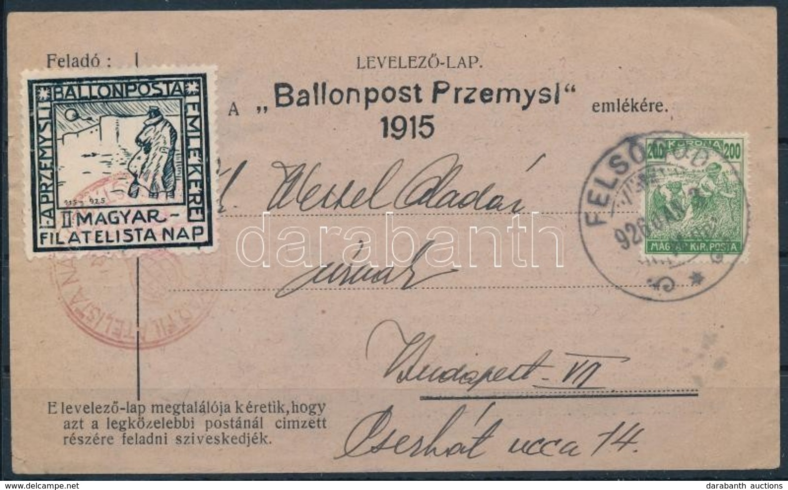 1926 Przemysl Ballonposta Emlékrepülés Levelezőlap - Sonstige & Ohne Zuordnung