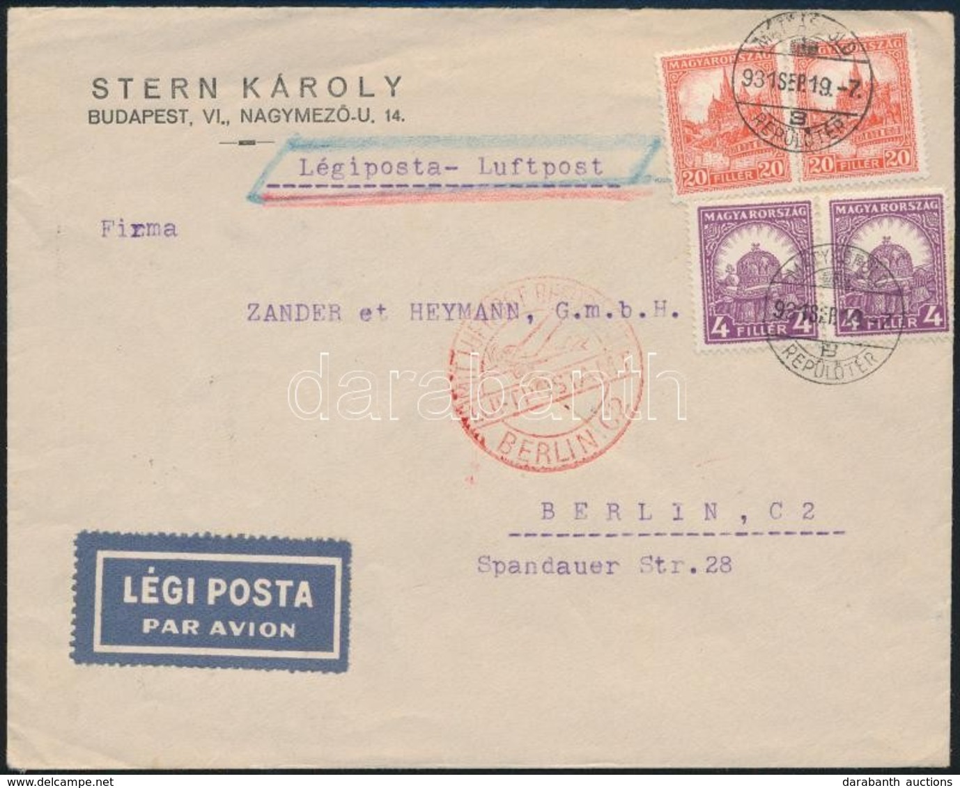 1932 Légi Levél Pengő-fillér Bérmentesítéssel Berlinbe - Other & Unclassified