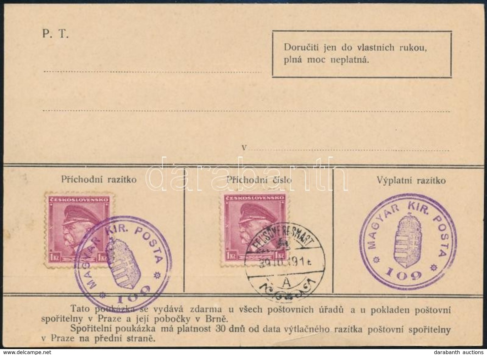 1939 Űrlap 'MAGYAR KIR. POSTA 109' Gumibélyegzéssel - Other & Unclassified