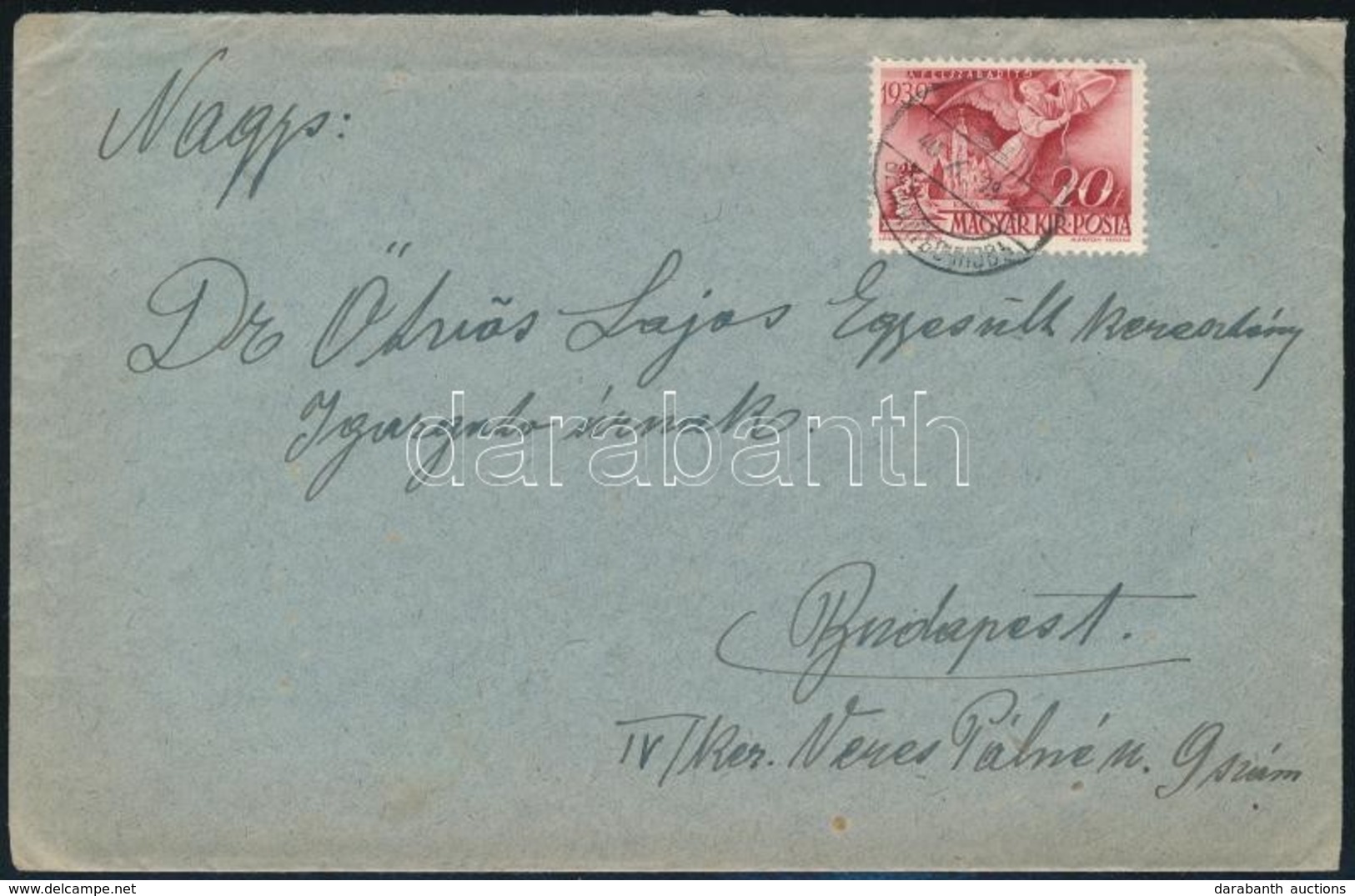 1940 Levél 20f Bérmentesítéssel 'NAGYBOCSKÓ' Kétnyelvű Bélyegzéssel Budapestre Küldve / Cover With Bilingual Postmark - Other & Unclassified