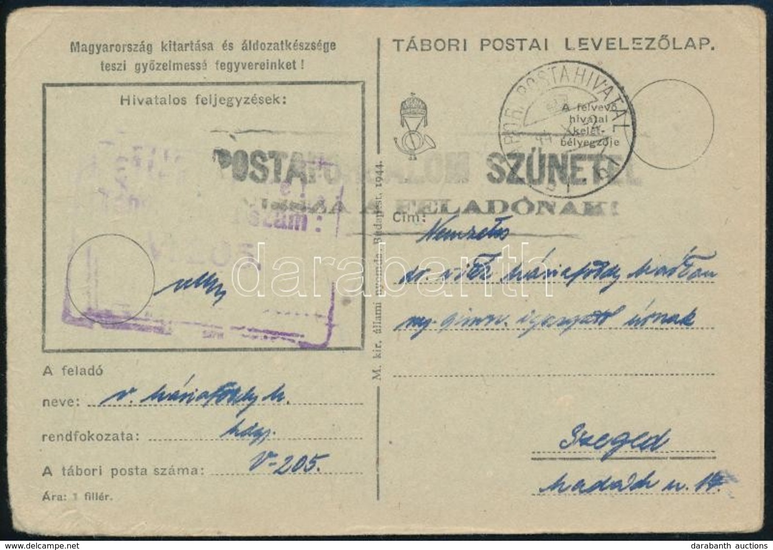 1944 2 Db Tábori Posta Levelezőlap Klf 'Postaforgalom Szünetel, Vissza A Feladónak!' Bélyegzéssel - Other & Unclassified