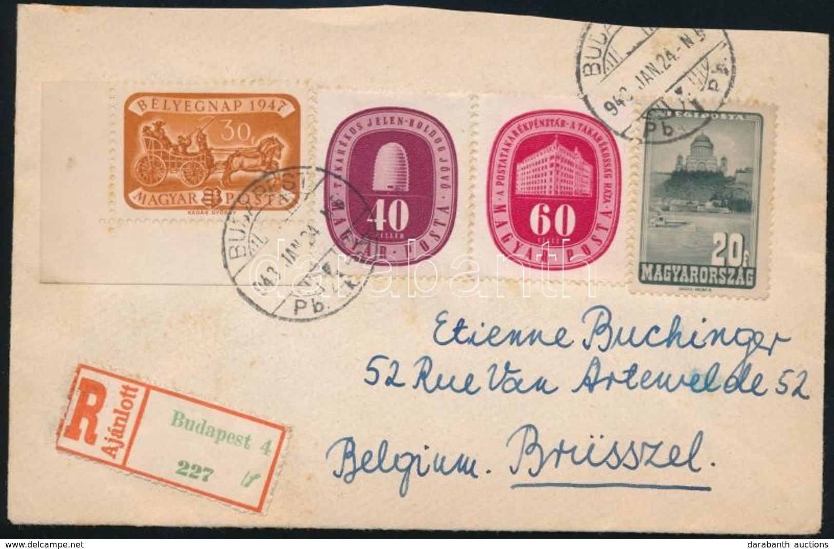 1948 Ajánlott Levél Bélyegnap ívsarki Bélyeggel Bérmentesítve Belgiumba - Other & Unclassified