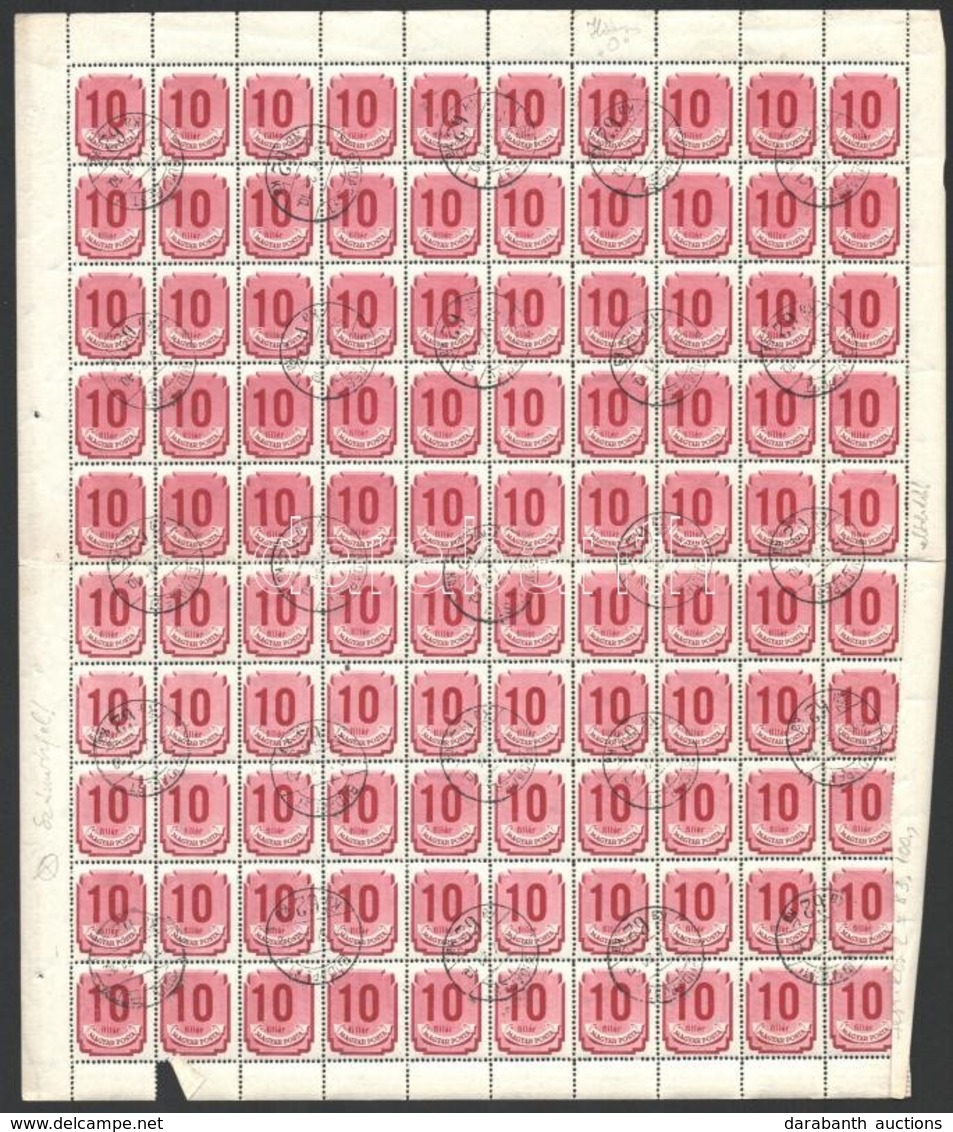 O 1950 Forint- Fillér Portó 10f Hajtott Teljes ív Részben Elvált Fogazással, Benne Hiányos '0' A 8. Bélyegen, Eltolódott - Other & Unclassified