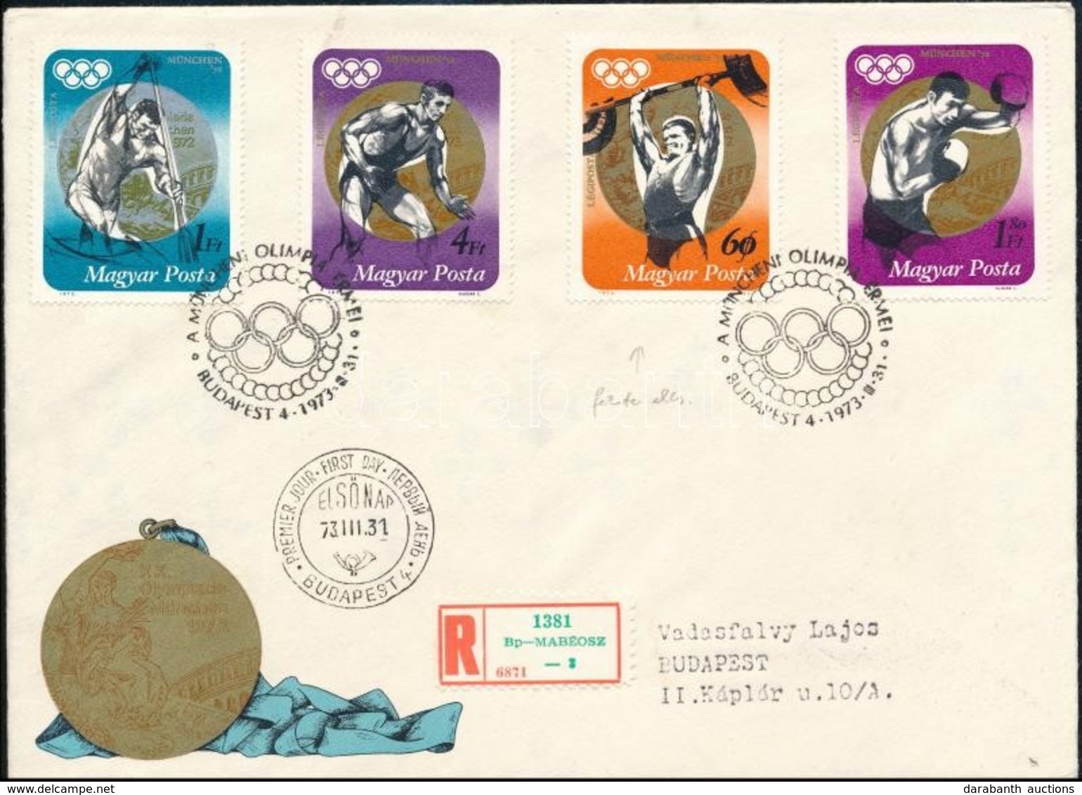 1973 Olimpiai érmesek Sor 4 értéke FDC-n, A 60f A Fekete Szín Elcsúszásával - Other & Unclassified