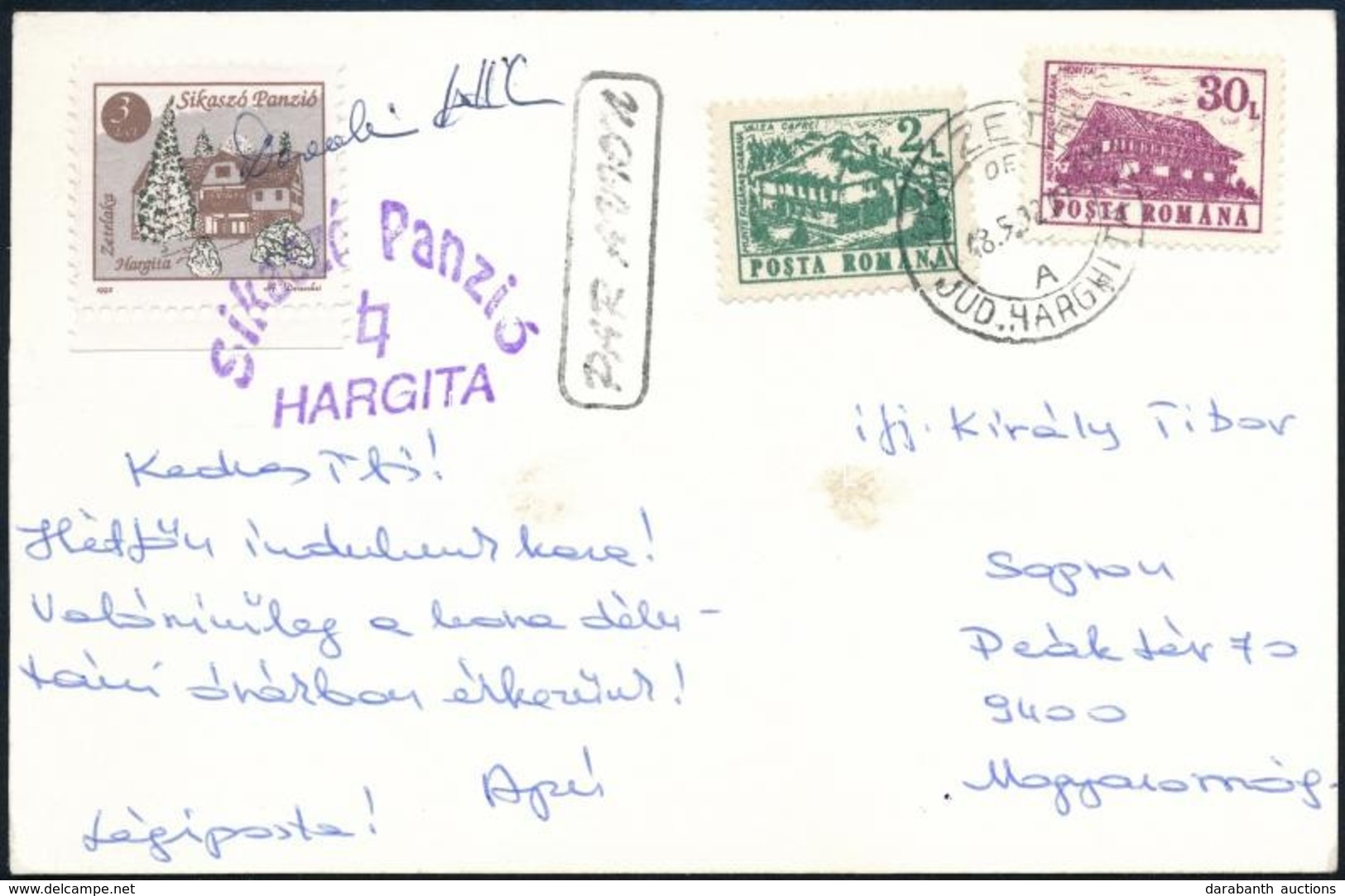 1992 Erdélyi Hotelposta 2. Kiadás Légipostával Képeslapon - Other & Unclassified