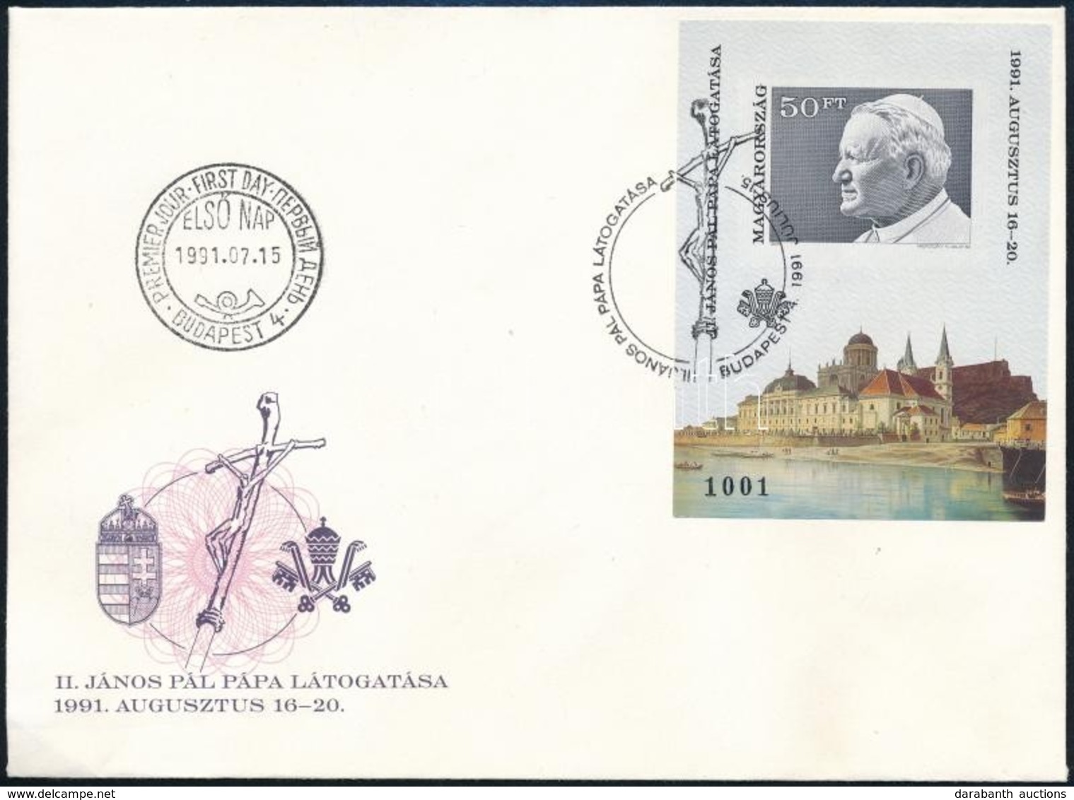 1991 II. János Pál Pápa Vágott Blokk FDC-n (6.500) - Sonstige & Ohne Zuordnung