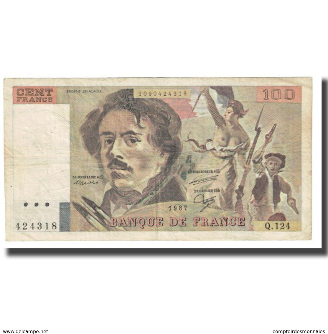 France, 100 Francs, Delacroix, 1987, STROHL FERMAN DENTAUD, TB, Fayette:69.11 - 100 F 1978-1995 ''Delacroix''