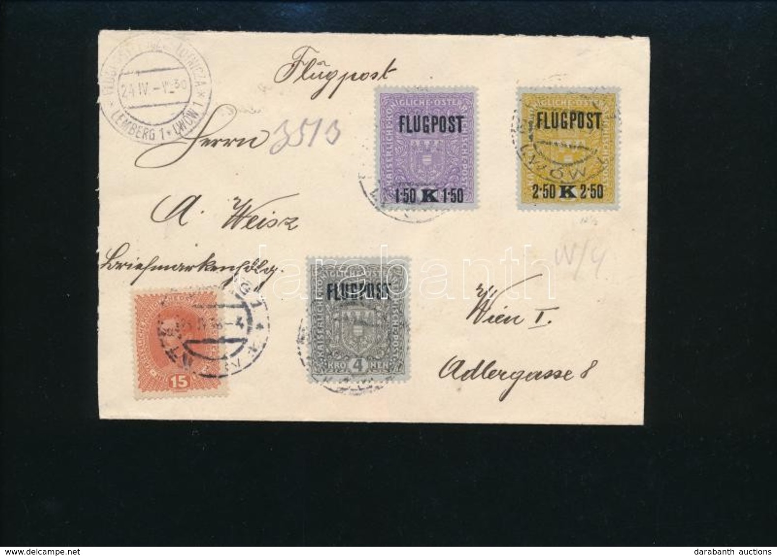 1918.04.24. Légi Levél Lembergből Bécsbe /   Mi 225-227 On Airmail Cover From Lemberg To Vienna - Other & Unclassified