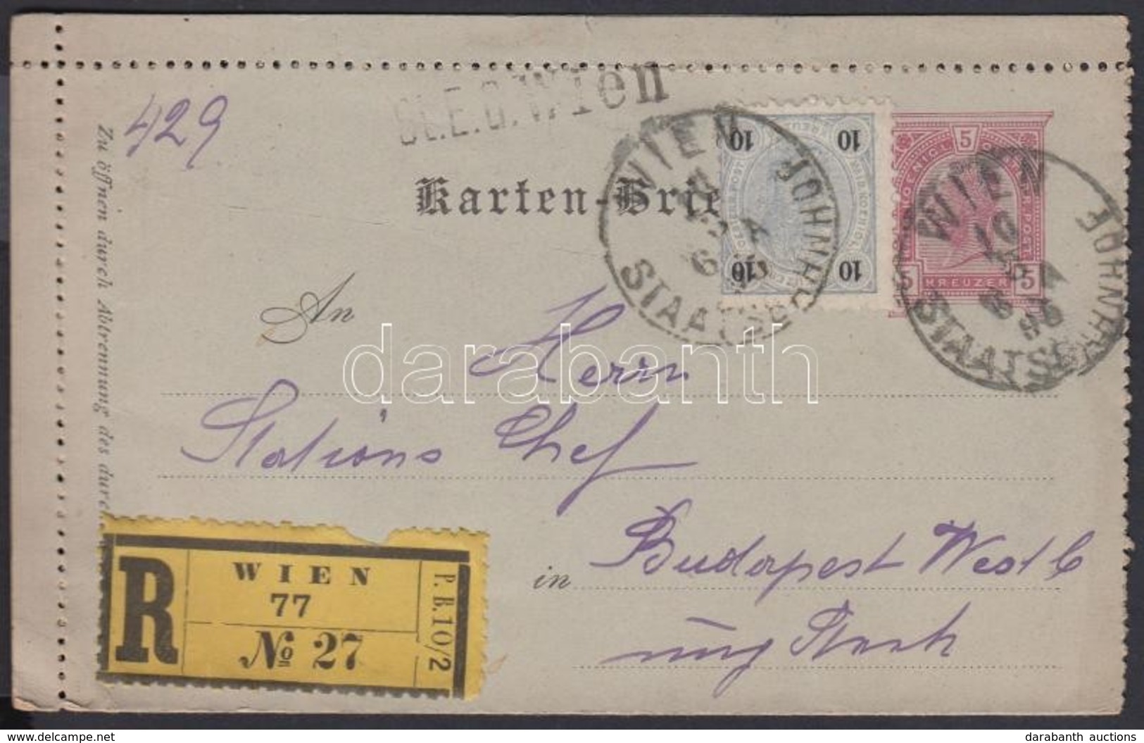 1895 Díjkiegészített Ajánlott Zárt Levelezőlap / PS-cover Card With Additional Franking To Budapest - Sonstige & Ohne Zuordnung