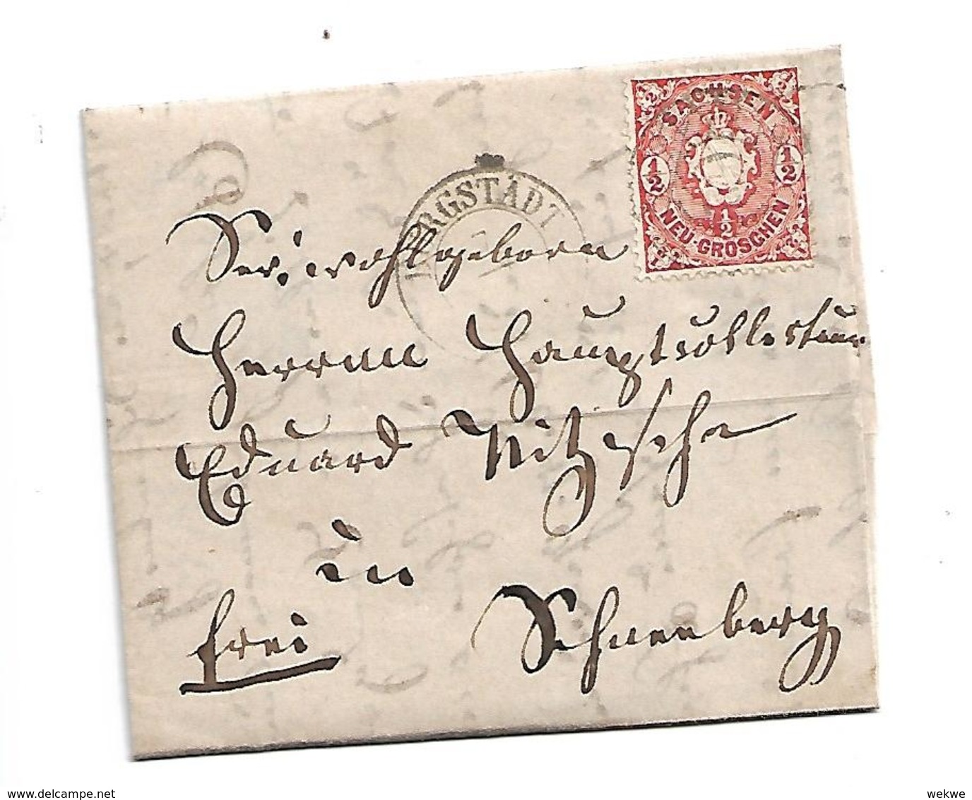 Sac035 / SACHSEN - Burgstädt, Stempel Nr. 62 Auf Staatswappen (Mi.Nr. 15 ) 1864 - Saxe