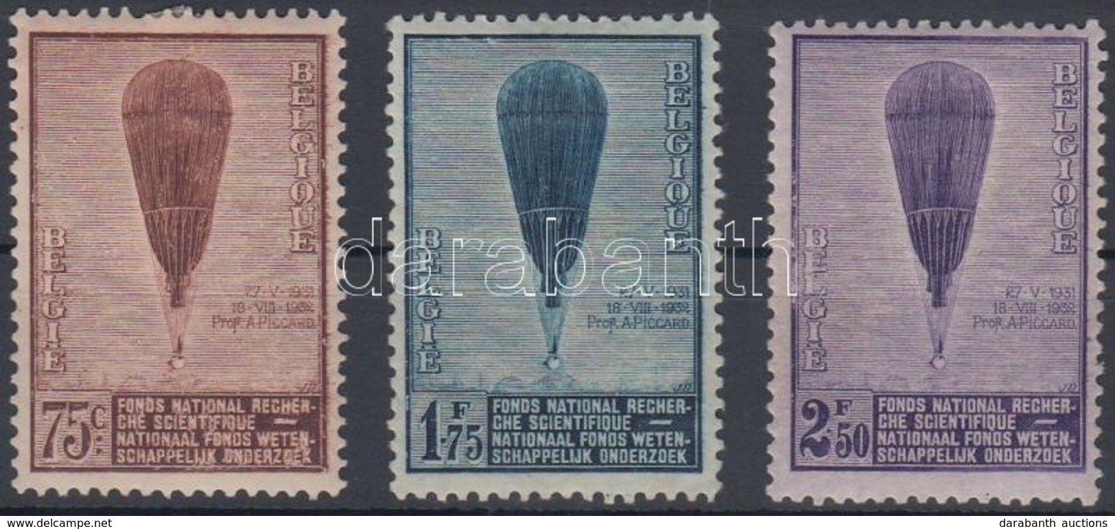 * 1932 Sztratoszférakutatás, Piccard Ballon Sor Mi 344-346 - Sonstige & Ohne Zuordnung