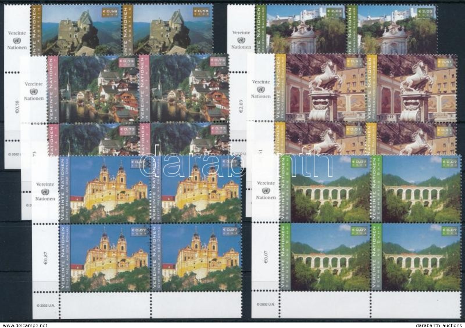 ** 2002 UNESCO Sor ívsarki 4-es Tömbökben Mi 351-356 - Other & Unclassified