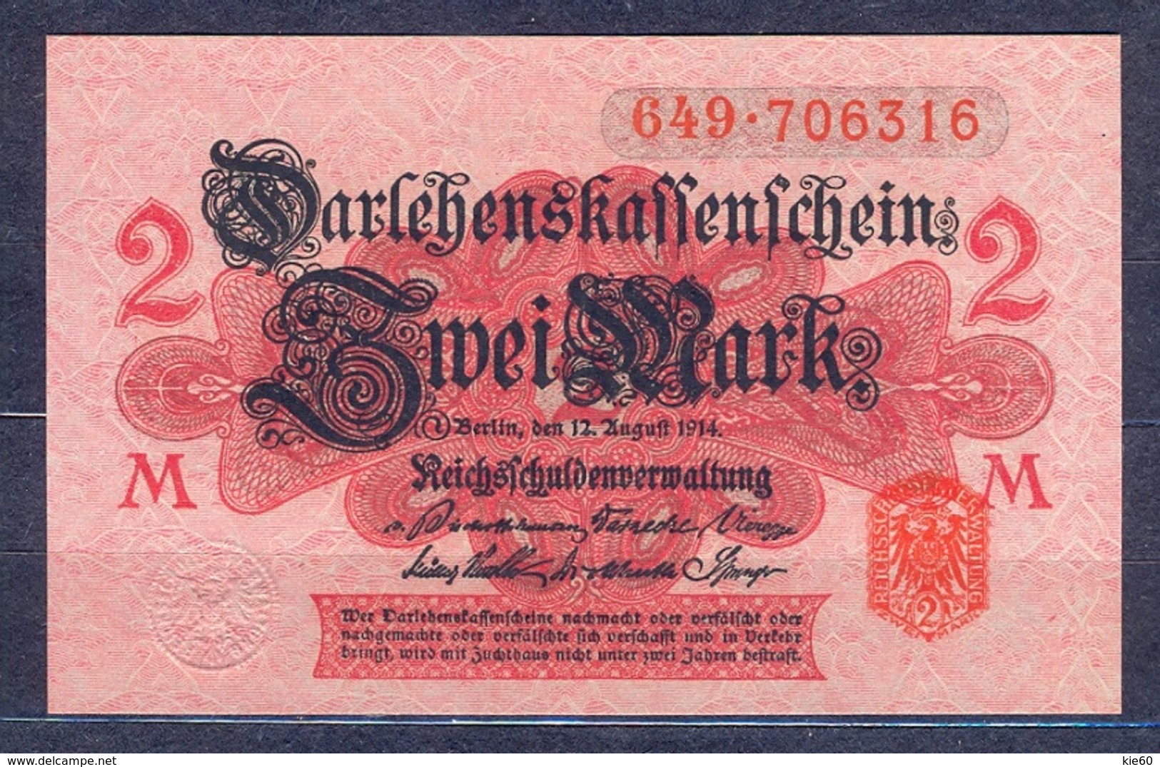 Germany - 1914 - 2 Mark ..P54  ,R52c...UNC - Other & Unclassified