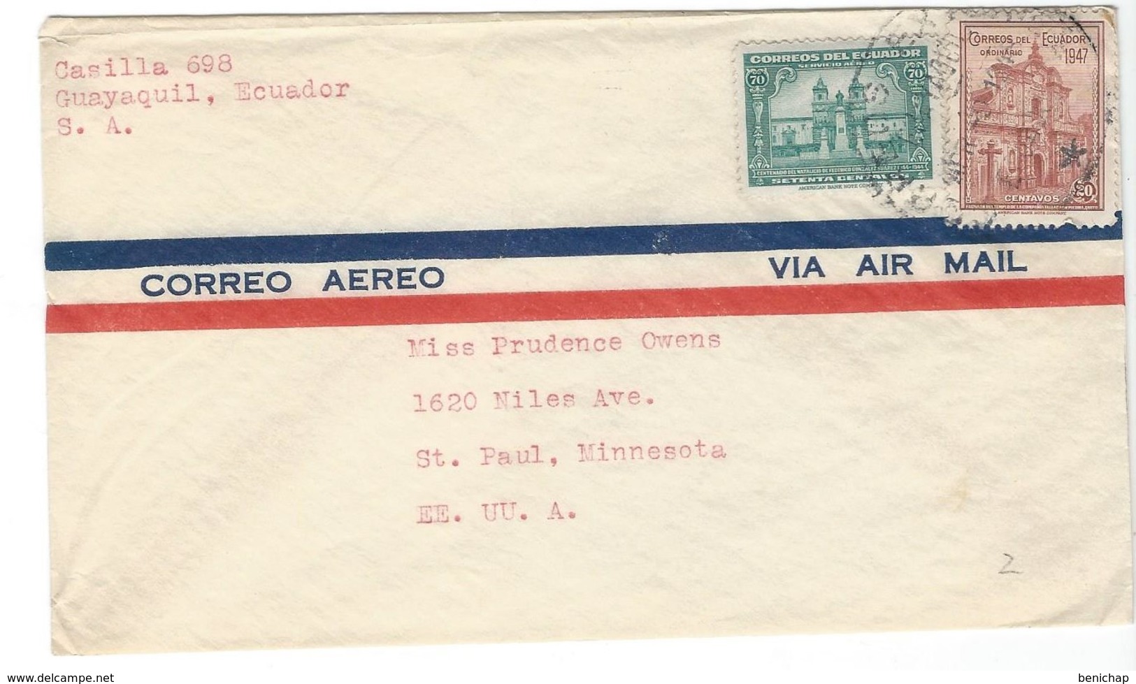 COVER CORREO AERO - AIR MAIL - GUAYAQUIL - ST.PAUL - MINNESOTA - Equateur