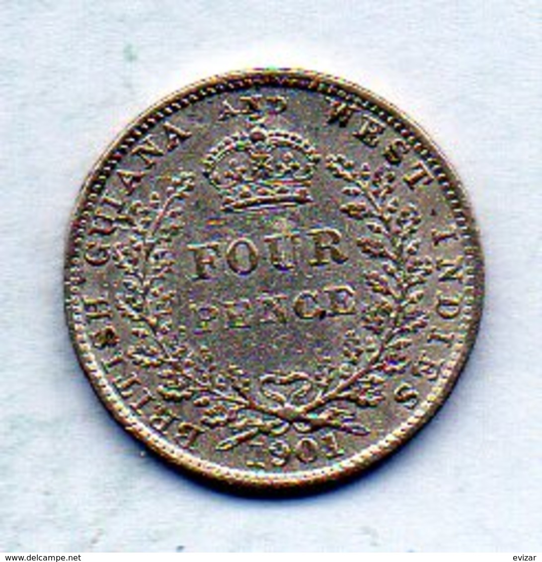 BRITISH GUIANA & WEST INDIES, 4 Pence, Silver, Year 1901, KM #26 - Guyana