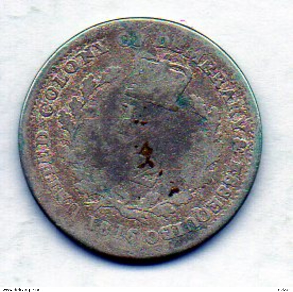 BRITISH GUIANA - ESSEQUIBO & DEMERARY, 1/2 Guilder, Silver, Year 1816, KM #12 - Guyana