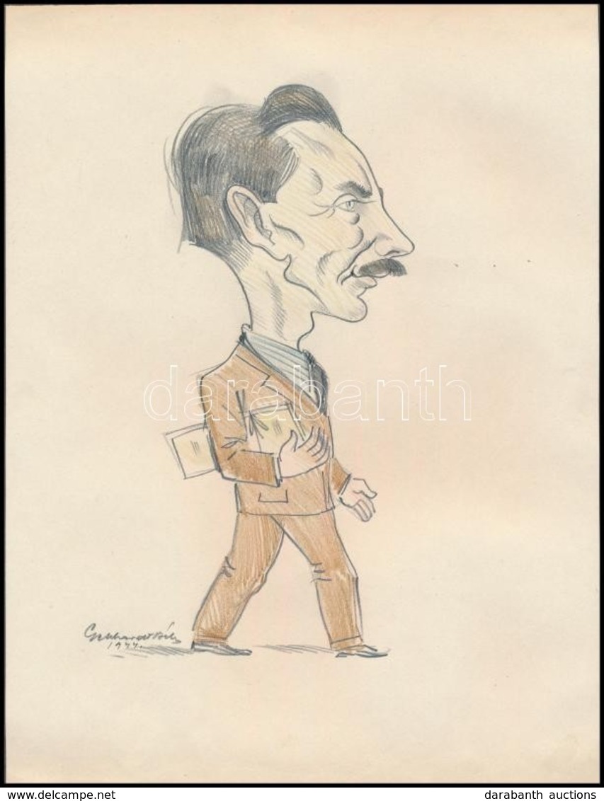 Gebhardt Béla (1901-1990): Újságíró (karikatúra) 1944. Színes Ceruza, Papír, Jelzett, 24×17 Cm - Other & Unclassified