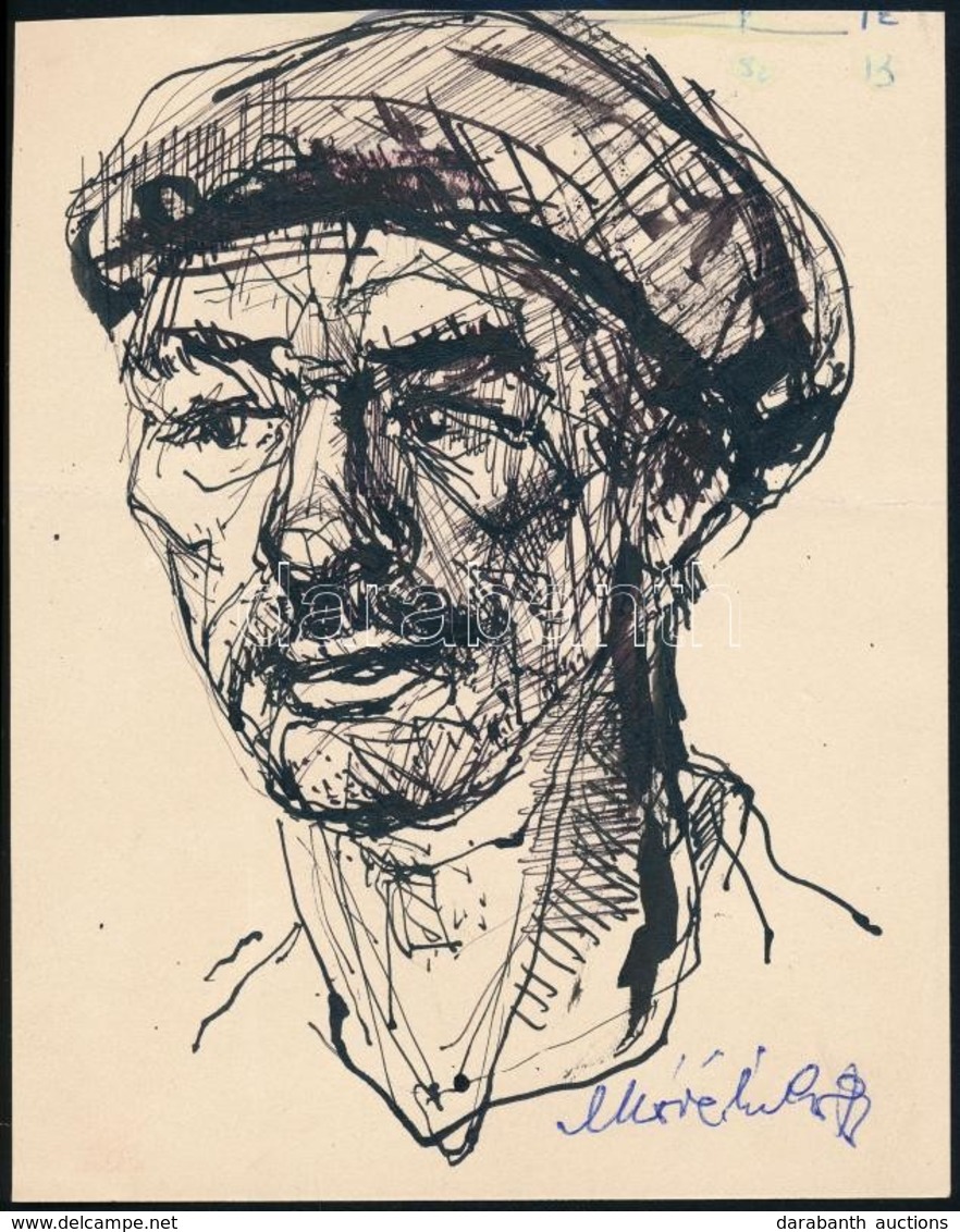 Móré Mihály (1924-1997): Férfi Portré. Tus, Papír, Jelzett, 18×14 Cm - Other & Unclassified