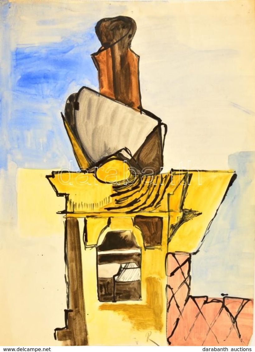 Rácz András (1926-2013) : Torony. Akvarell, Papír, Jelzett (R), 40×29 Cm - Other & Unclassified