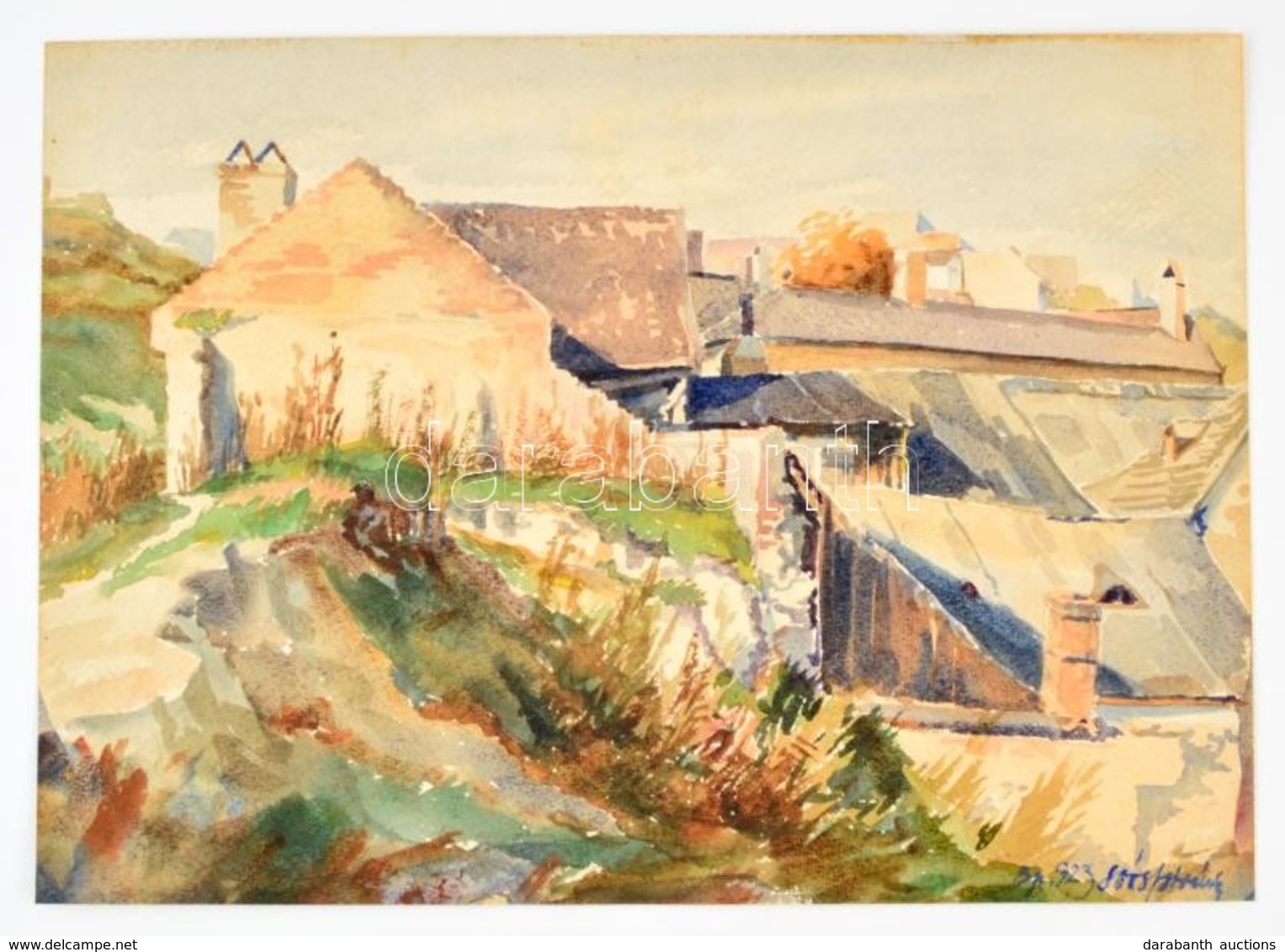 Z. Soós István (1900-2002): Házak A Domboldalon 1923. Akvarell, Papír, Jelzett, üvegezett Keretben, 25×35 Cm - Other & Unclassified