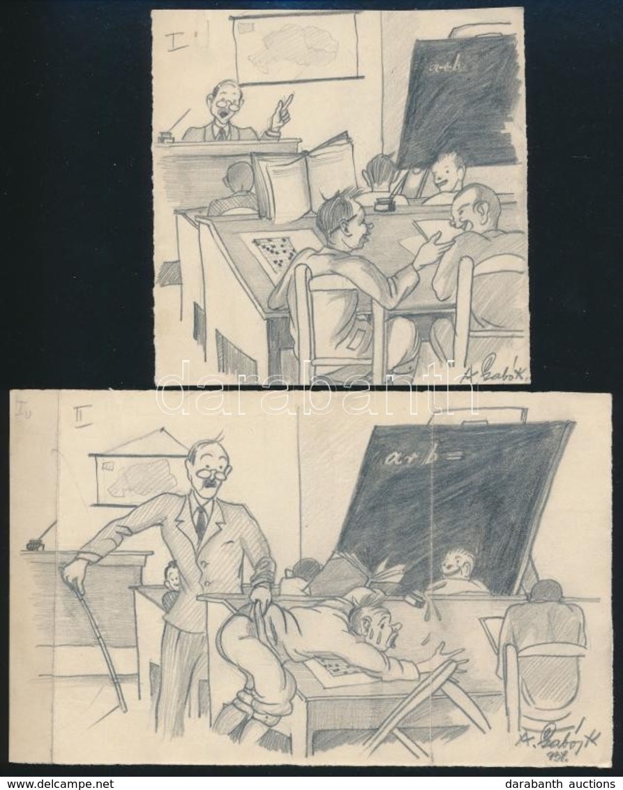 1931 A. Szabó K.:Csínytevő Diák. Két Grafika. Megjelent. Ceruza, Papír. Jelzett. 17x11 Cm, 10x10 Cm - Other & Unclassified