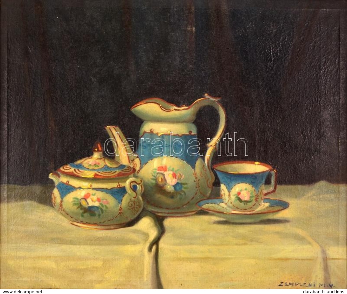 Zemplényi M. Viktor (1894-?): Porcelán Mokkás Készlet Csendélet. Olaj, Vászon, Jelzett. 50x58 Cm - Other & Unclassified