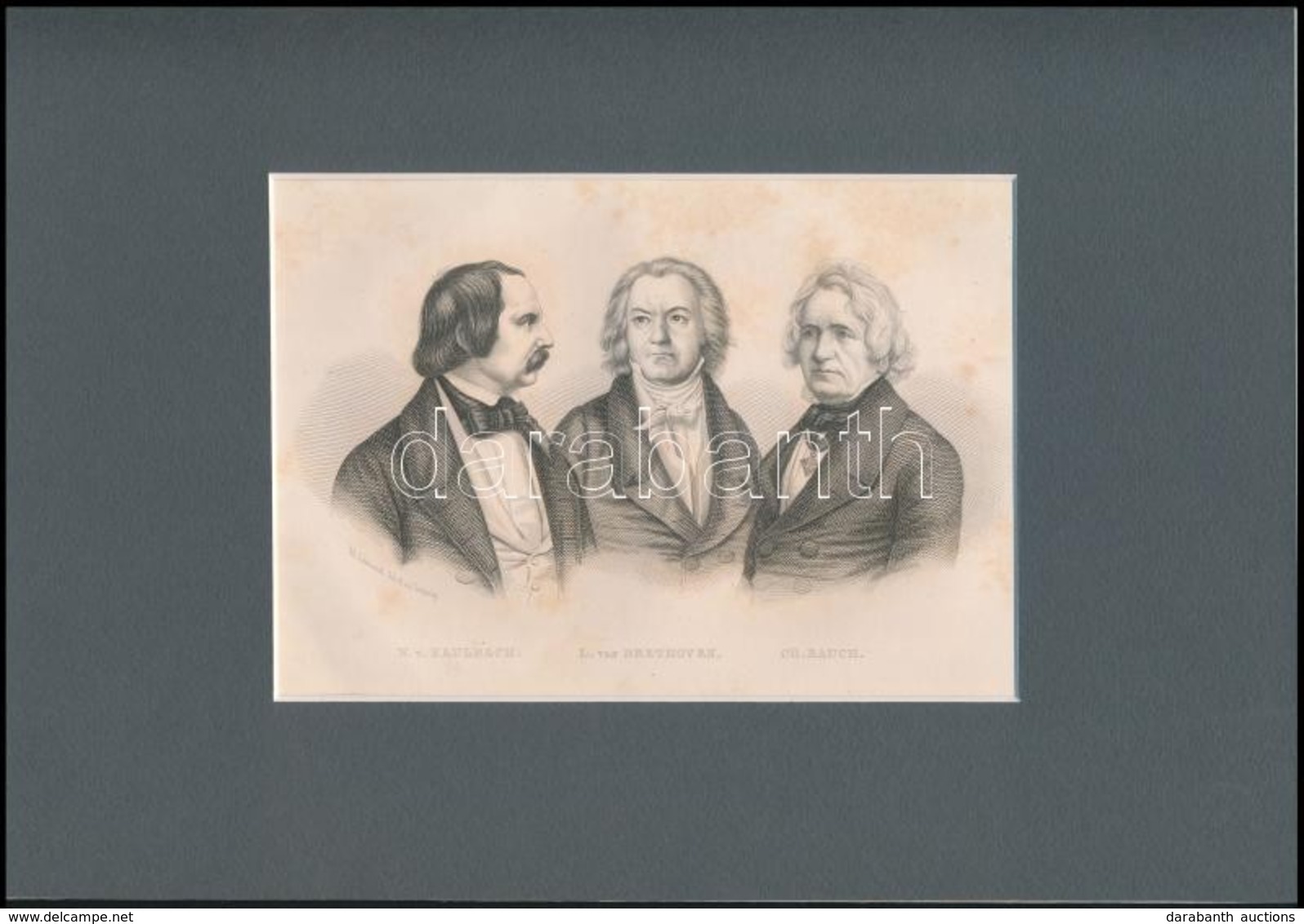 Cca 1840 Beethoven, Rauch, Kaulbach Zeneszerzők Rézmetszetű Portréja. 12x17 Cm Paszpartuban - Prints & Engravings
