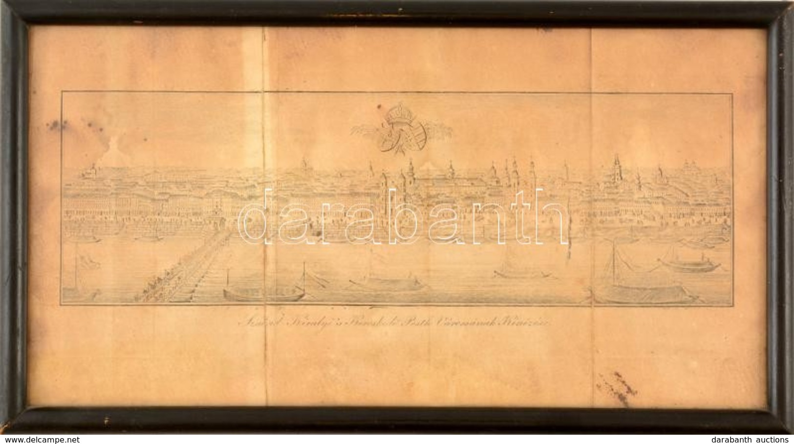 Cca 1800 Pest Szabad Királyi Város Látképe A Duna Felől, Metszet, Hajtott, Foltos, üvegezett Keretben, 30×12 Cm. - Prints & Engravings