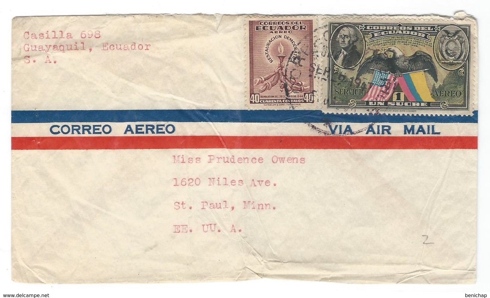 COVER CORREO AERO - VIA AIR MAIL - GUAYAQUIL- ST-PAUL - MINNESOTA. - Equateur