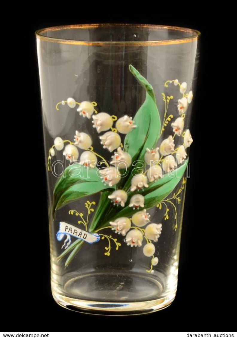 Parádi üvegpohár, Gyöngyvirágos Díszítéssel, Kis Hibákkal, M: 11 Cm - Glas & Kristall