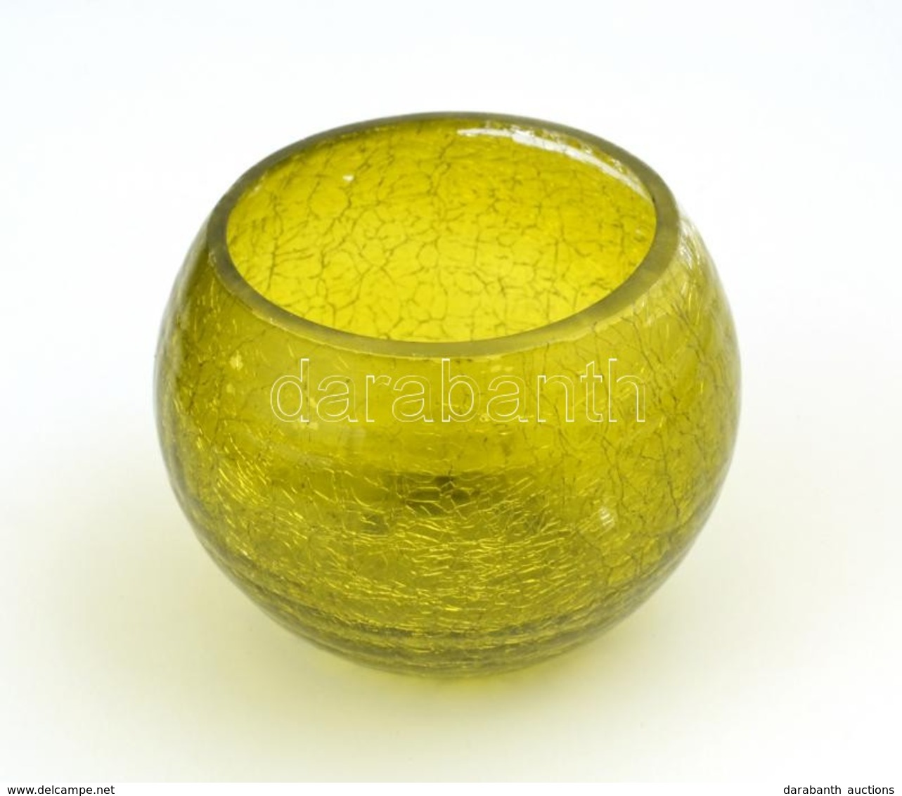 Zöld, Repesztett üveg Kis Kaspó, Kis Hibákkal, D: 7,5 Cm, M: 6 Cm - Glass & Crystal