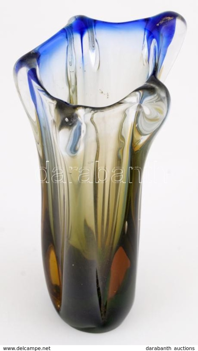 Formába öntött Irizáló üvegváza. Alján Nagyon Apró Lepattanással. 29 Cm - Glas & Kristall