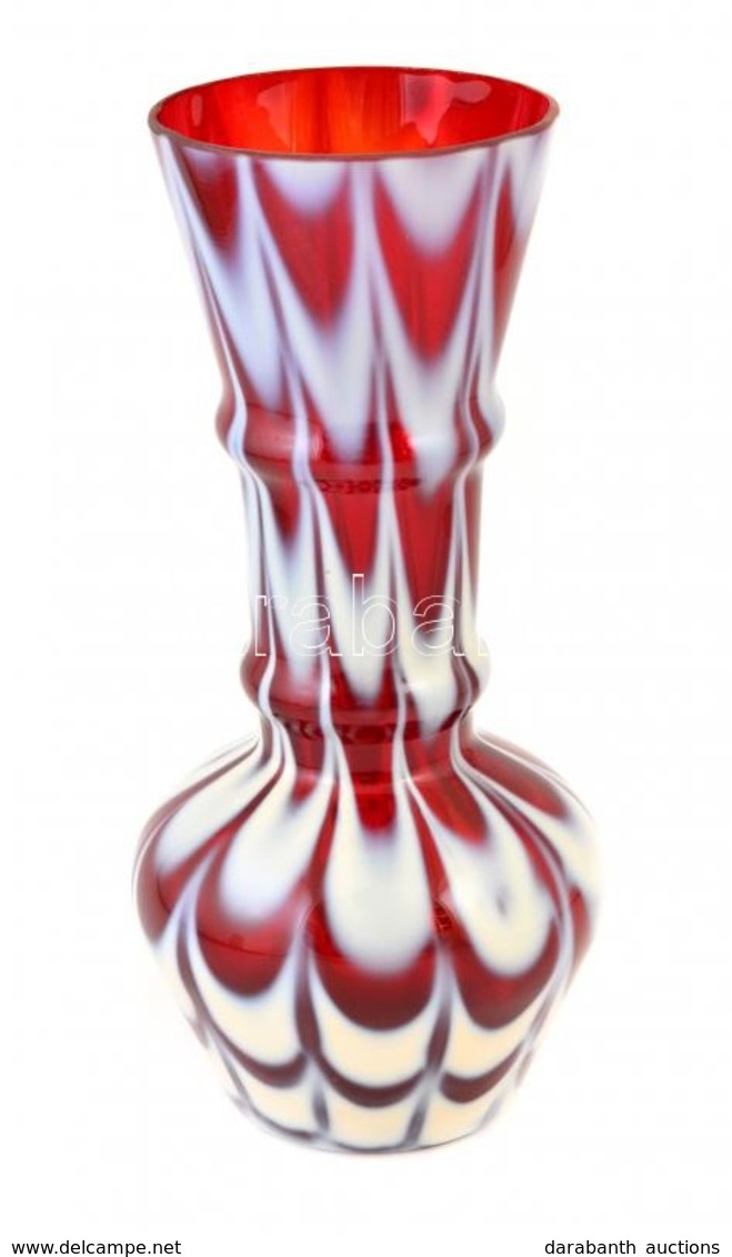 Fújt Dekoratív Váza, Jelzés Nélkül, Foltos, Anyagában Színezett, M: 33 Cm - Glass & Crystal
