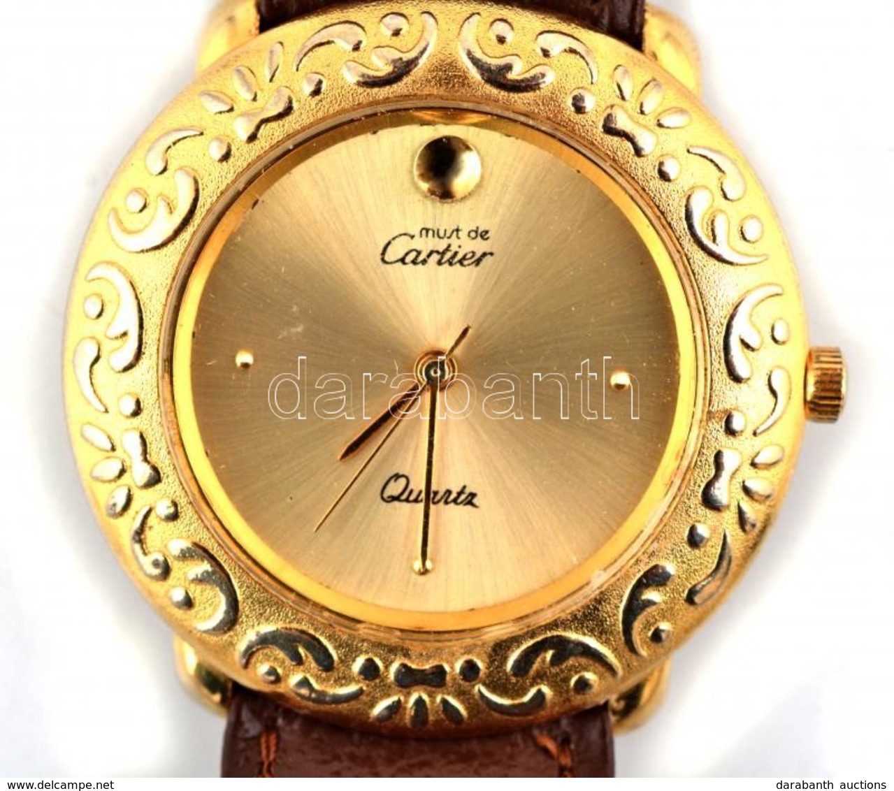 Aranyszínű Cartier Quartz Replika óra, Bőr Szíjjal, Nem Jár, D: 3,5 Cm - Other & Unclassified