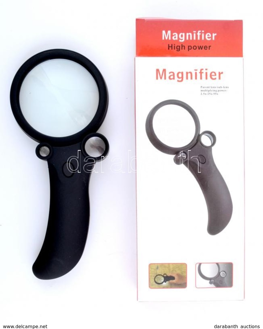 Magnifier Többfunkciós Nagyító 2,5 X / 25 X / 55 X Nagyítással, Led Lámpával, UV Fénnyel, új állapotban, Eredeti Csomago - Other & Unclassified