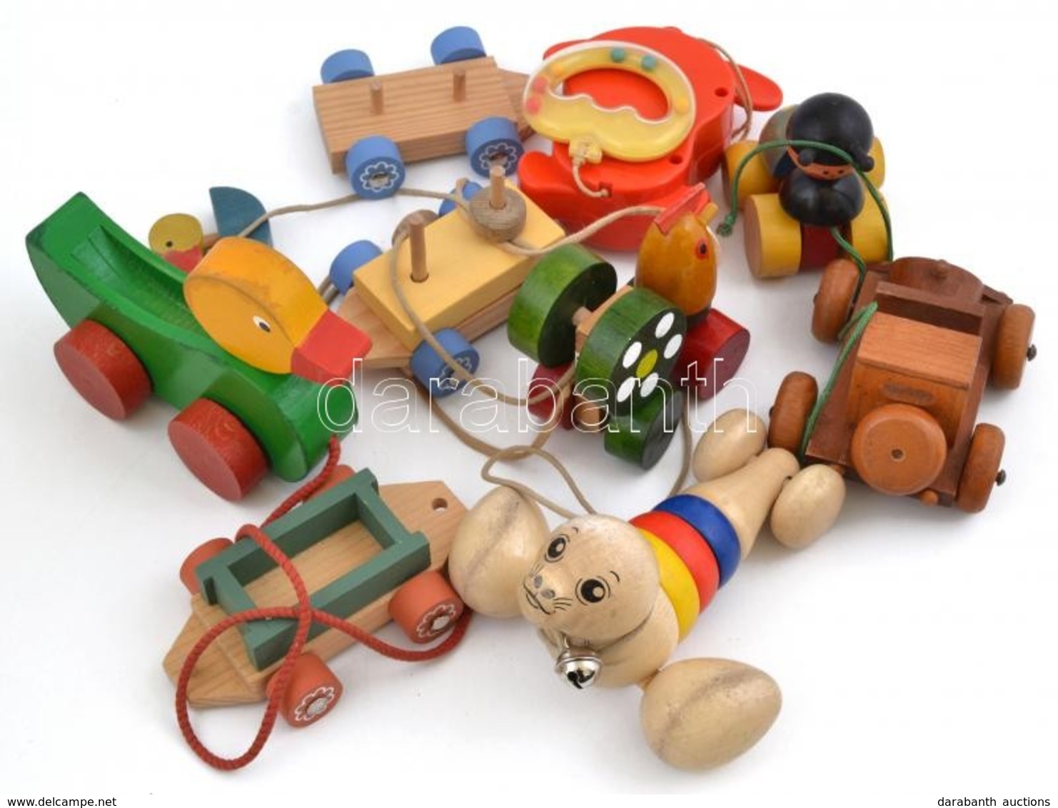 6 Db Fa Gyermekjáték és Egy Felhúzható Zenélő Műanyag Játék - Other & Unclassified