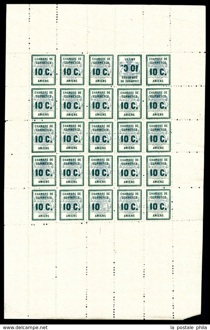 N°1, Amiens, Feuillet Complet De 25 Exemplaires Dont 10 SANS LE C (N°1a) Et TÊTE BÊCHE (N°1b), SUP (certificat)  Qualité - Other & Unclassified