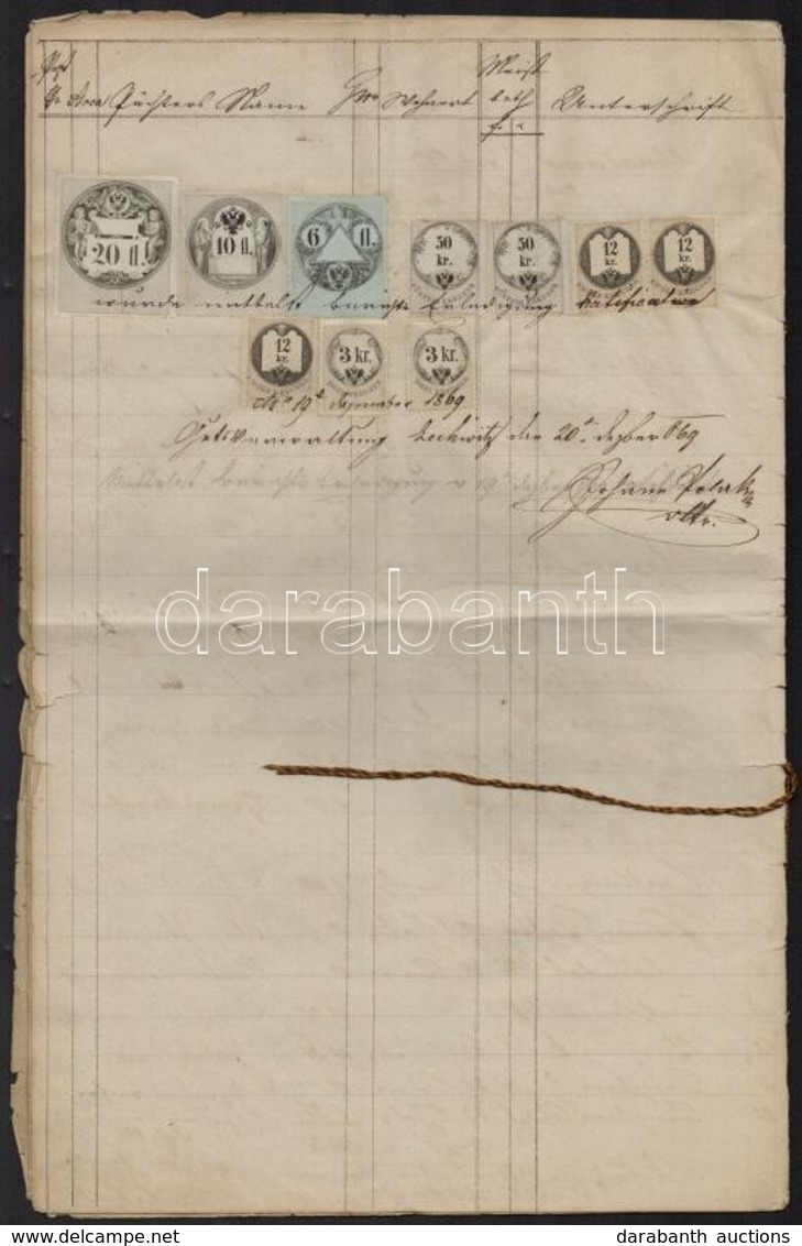 1869 Többoldalas Leltár 20Fl + 10Fl + 6Fl + 2x 50kr + 3x 12kr + 2x3kr Illetékbélyegekkel Klf Kiadásokból - Unclassified