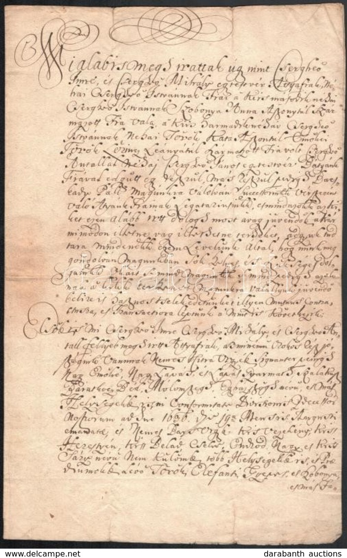 1734 Zsarnót, Levél Csergeő Imre és Csergeő Mihály öröksége ügyében, Jószágokkal Kapcsolatban, Aláírásokkal, Kissé Sérül - Unclassified