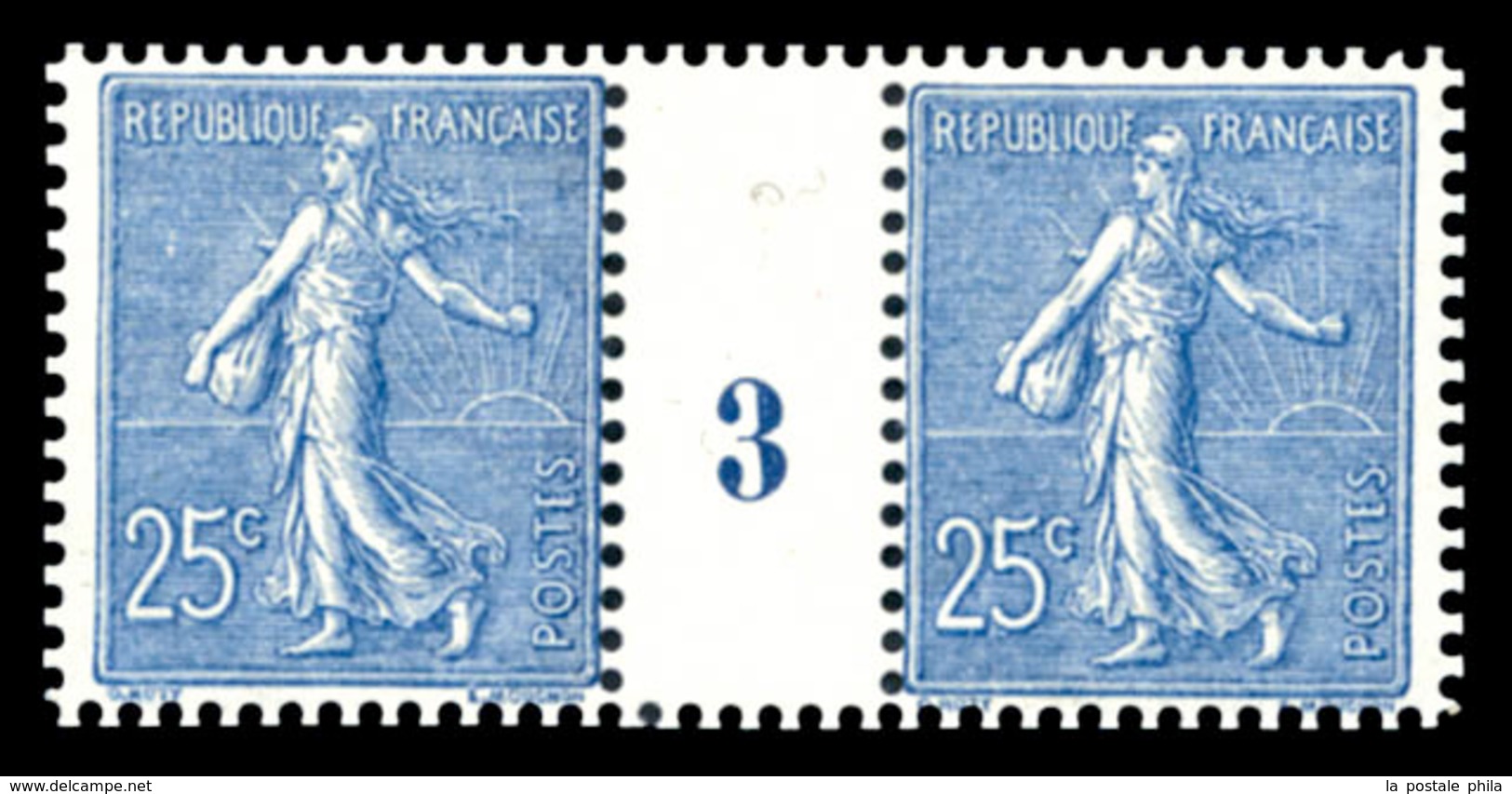 N°132, 25c Bleu En Paire Millésime '3', TTB (certificat)  Qualité: **  Cote: 600 Euros - Millesimi