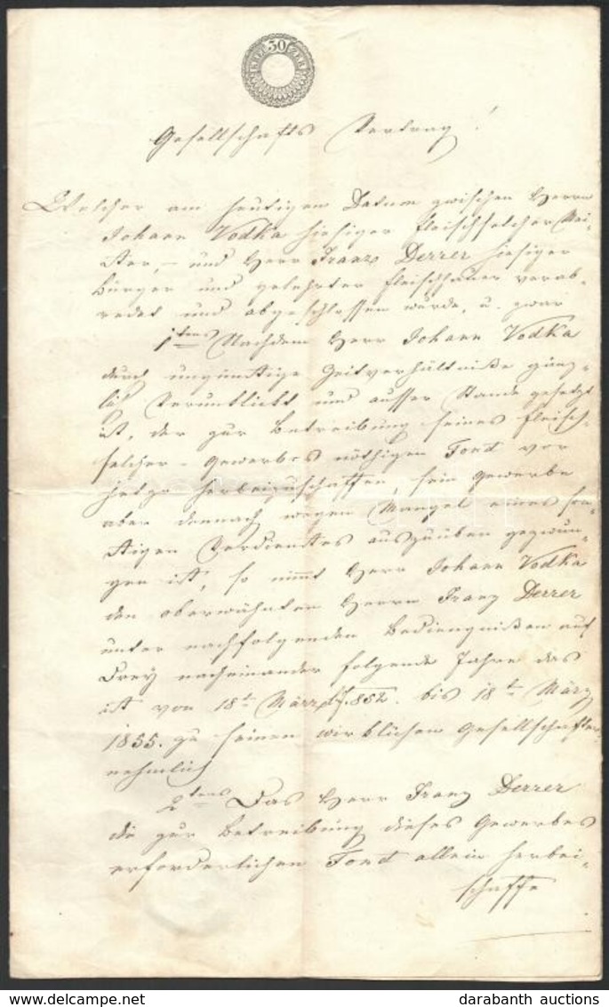 1852 Buda, Német Nyelvű Irat, 30 Kr Szignettás Papíron, Viaszpecséttel - Ohne Zuordnung