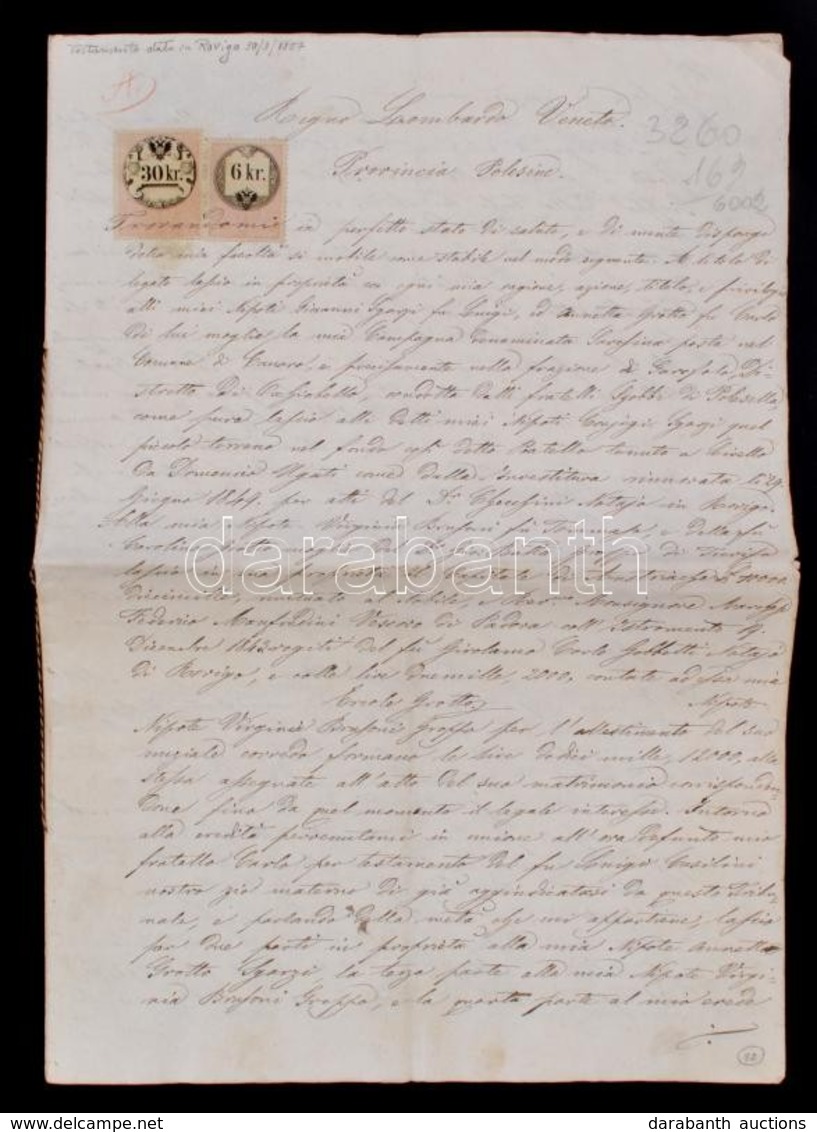 Olaszország 1857 Végrendelet 30+6kr Illetékbélyeggel - Unclassified