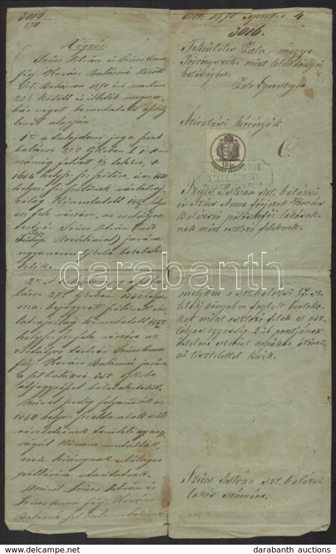 1870 Zalaegerszegi Végzés 15 Kr Okmánybélyeggel - Unclassified