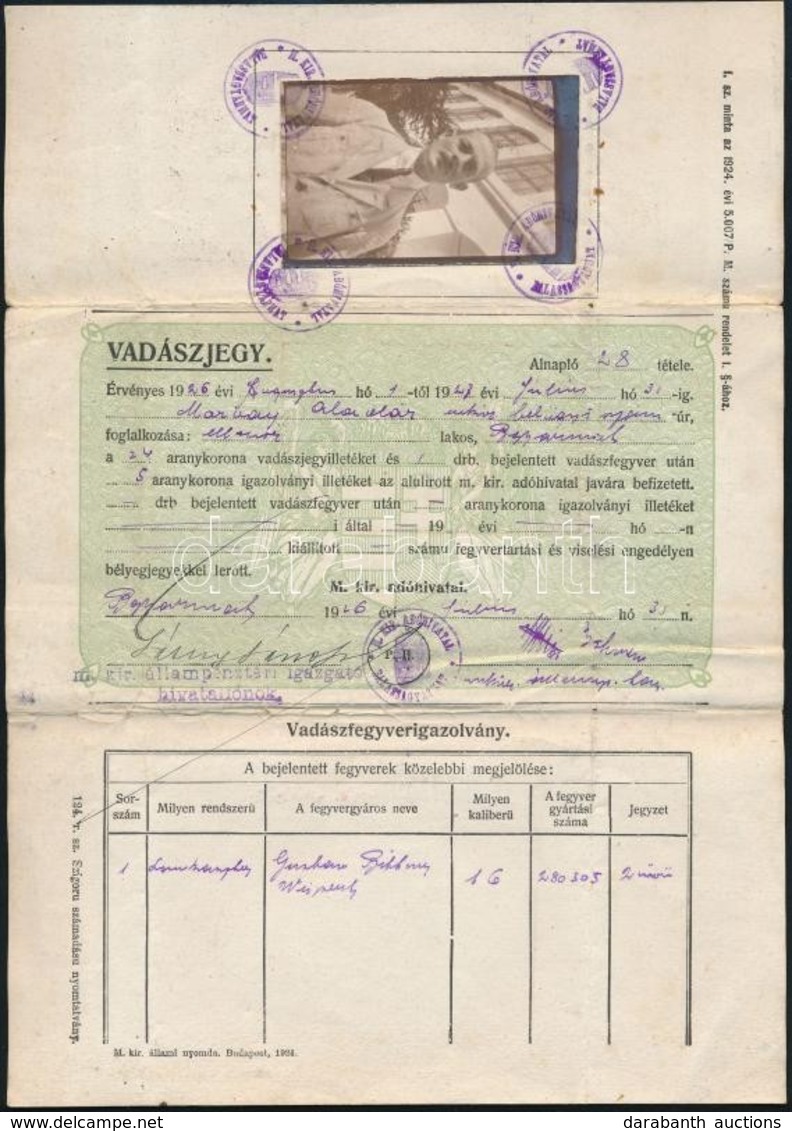 1925 Fényképes Vadászjegy - Unclassified