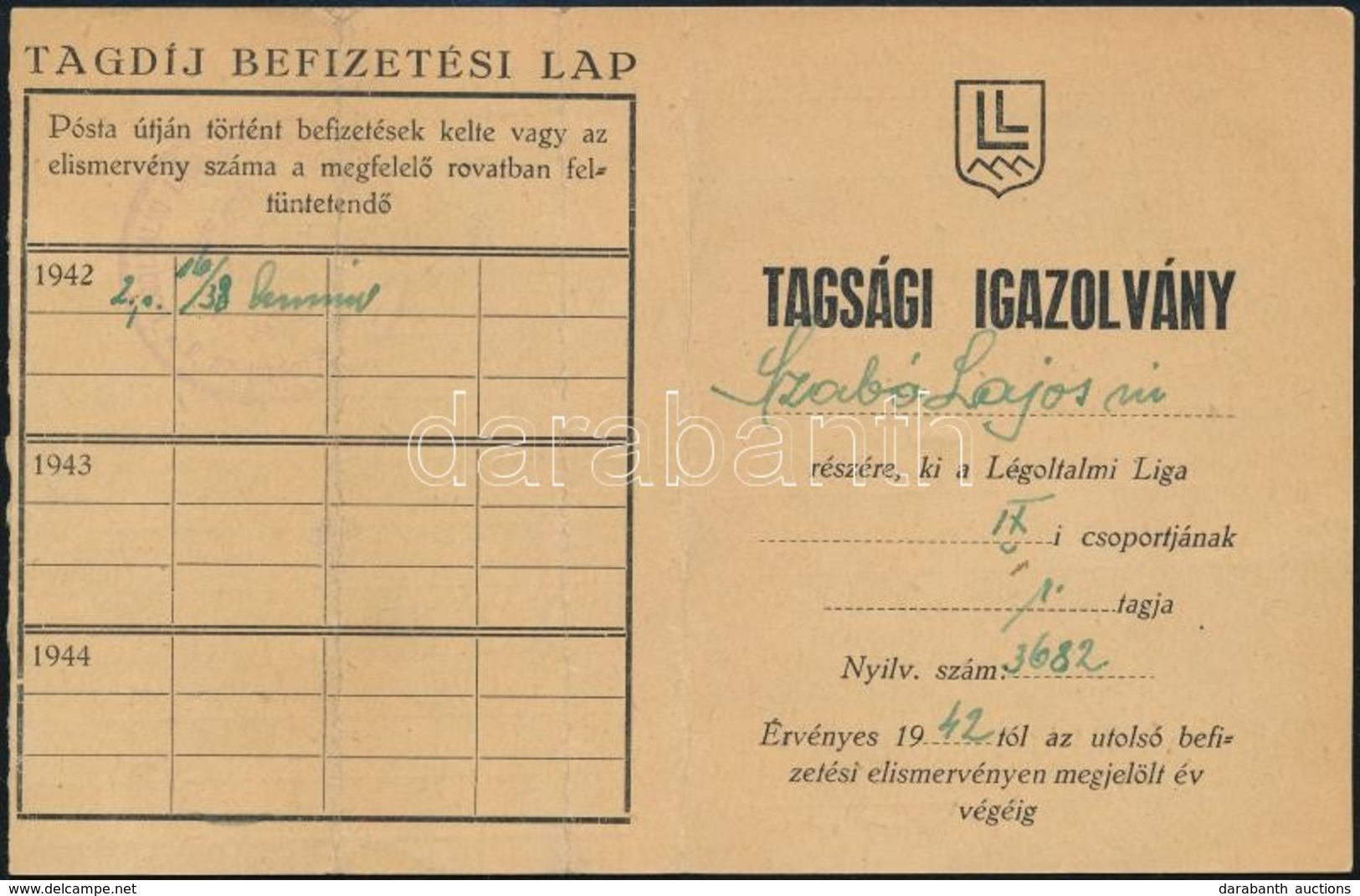 1942 Légoltalmi LIga Igazolvány - Unclassified