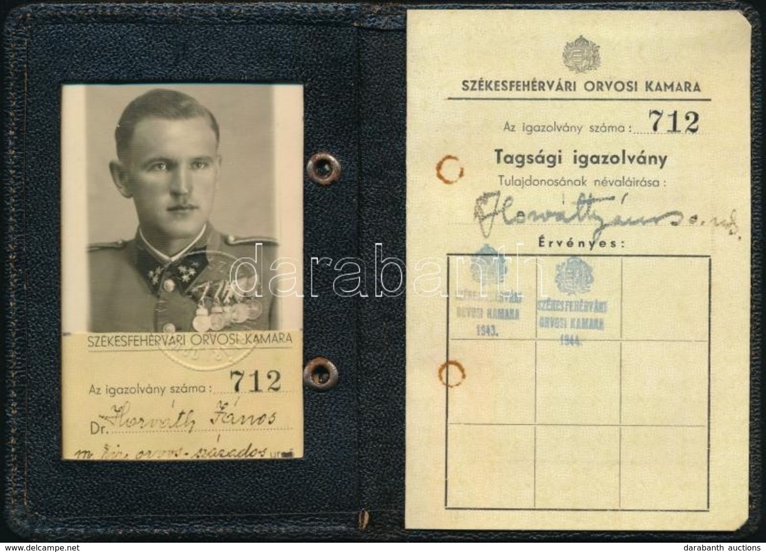 1943 Székesfehérvári Orvosi Kamara Fényképes Tagsági Igazolvány Százados Részére - Unclassified