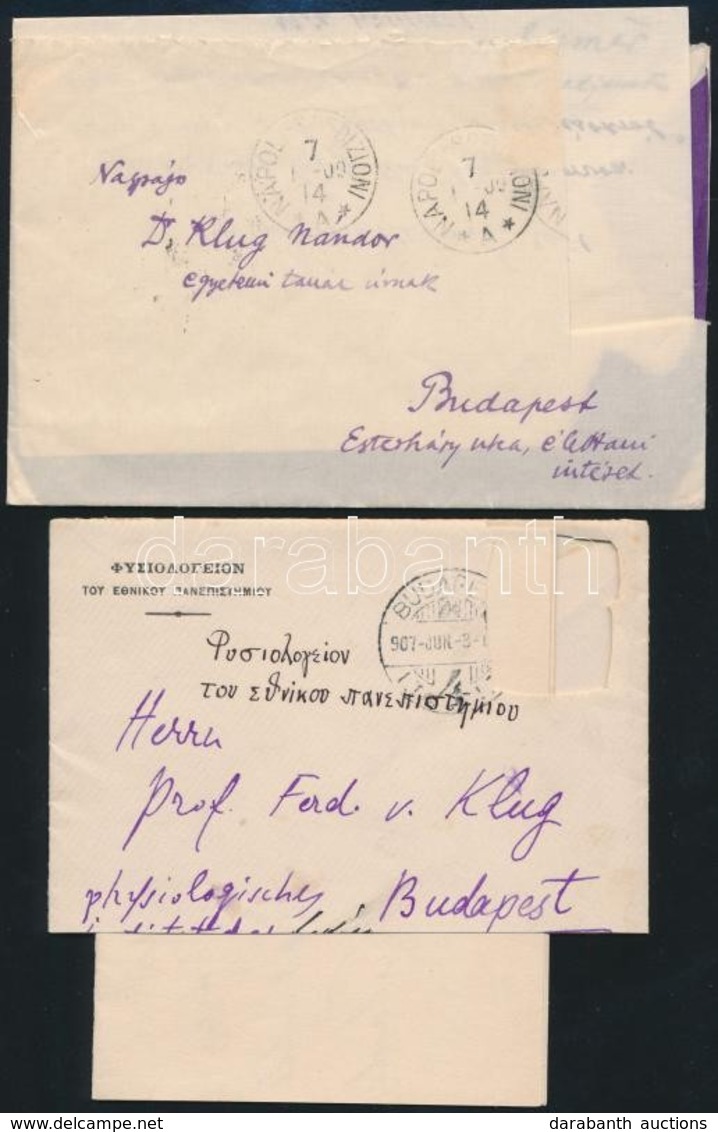 1907-1928 R. Nicolaides és Veress Levelei Klug Professzornak, Borítékkal Együtt - Unclassified