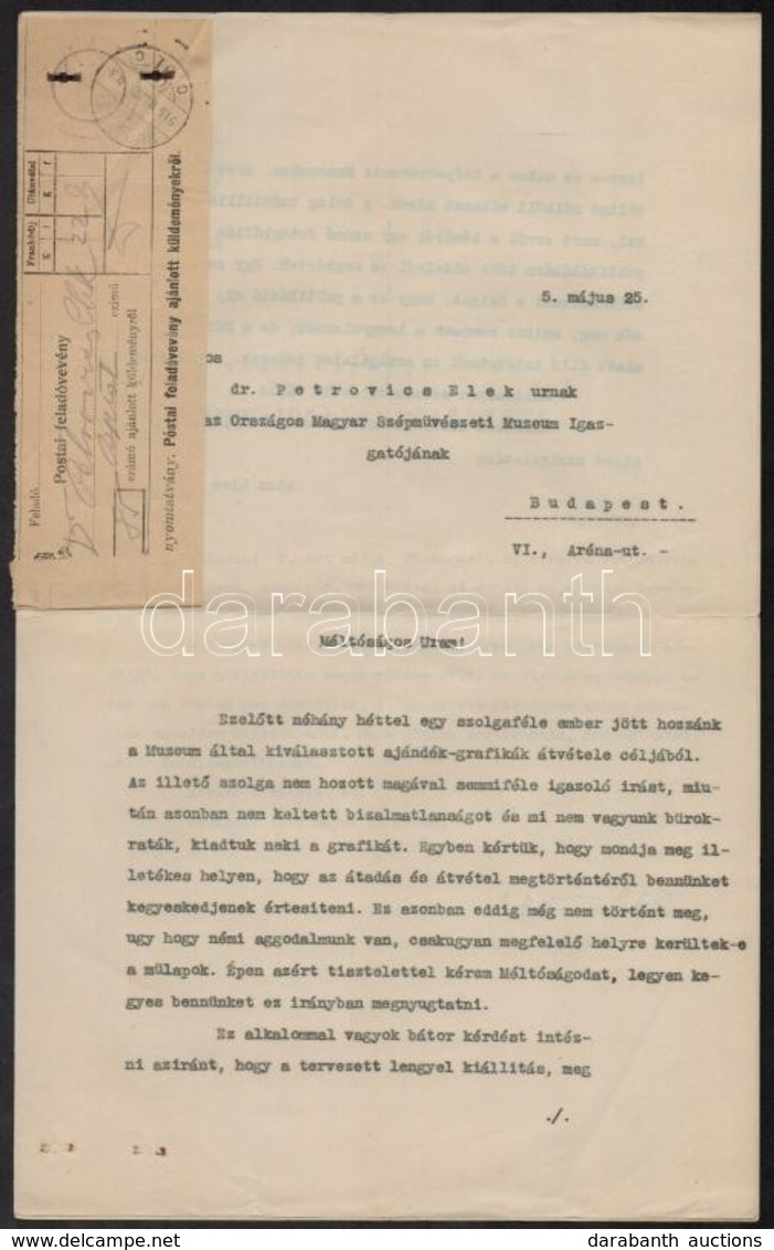 1915 Szent-György-Céh, Magyar Amatőrök és Gyűjtők Egyesülete Igazgatáságának Gépelt Levele Petrovics Elek (1873-1945) Or - Unclassified